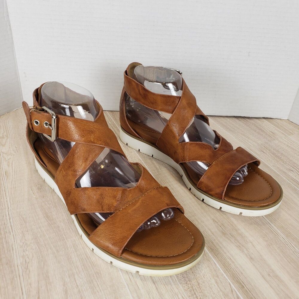 Sofft Womens Mirabelle Sandals Size 9.5 M Tan Leather Strappy Ankle Strap Comfy